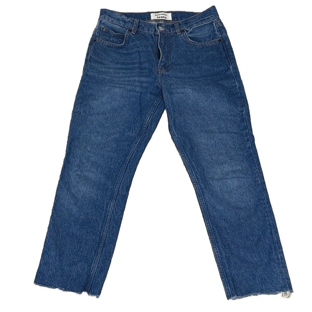Reformation Jeans Blue Size 25 Julia Crop High Waist‎ Raw Hem